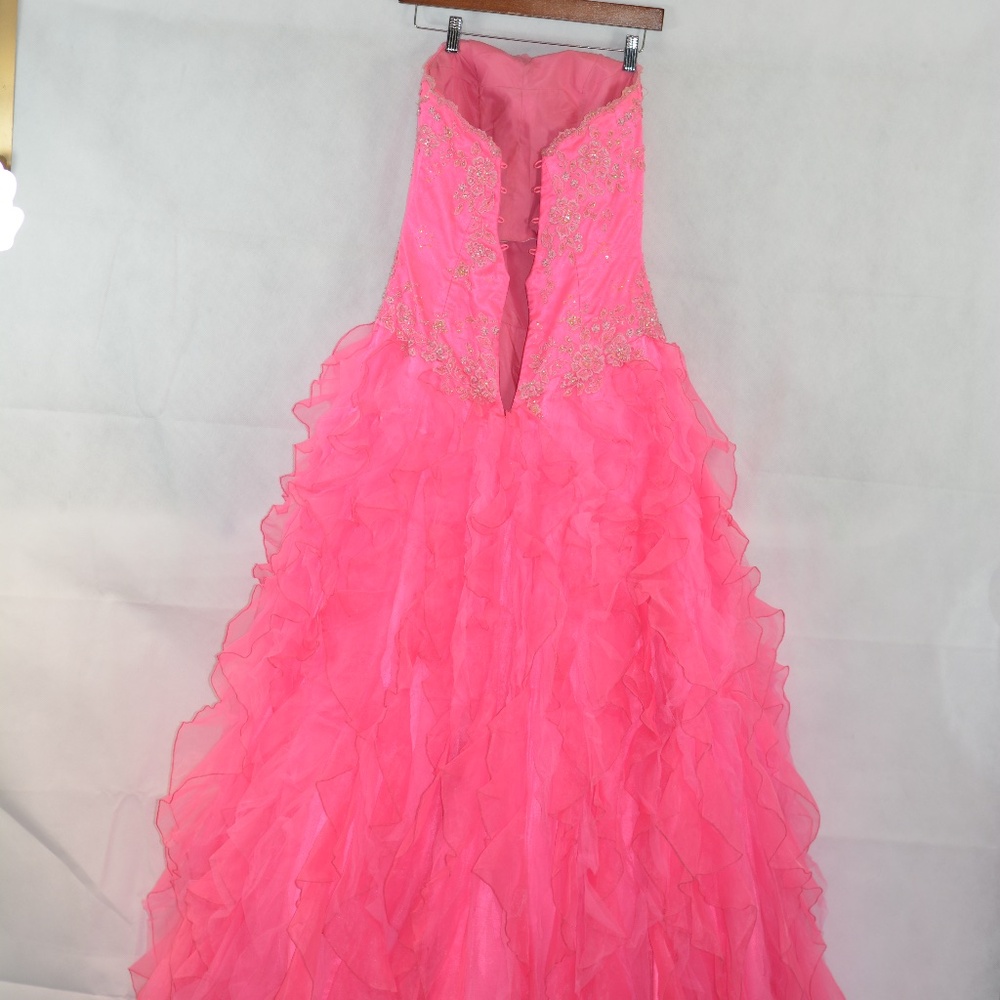 Pink Ruffle Prom Dress SZ 8 - Picture 4 of 12